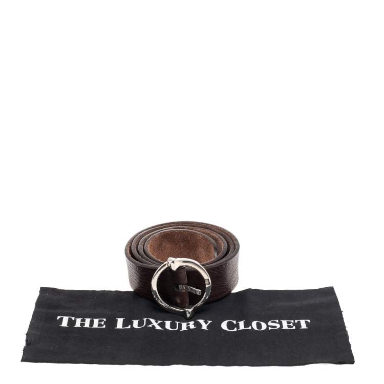 مملوكة مسبقًا Gucci Brown Leather Circle Buckle Belt 105CM