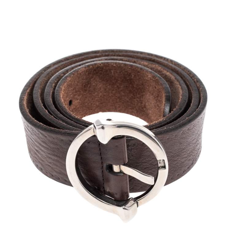 Gucci Brown Leather Circle Buckle Belt 105CM Gucci