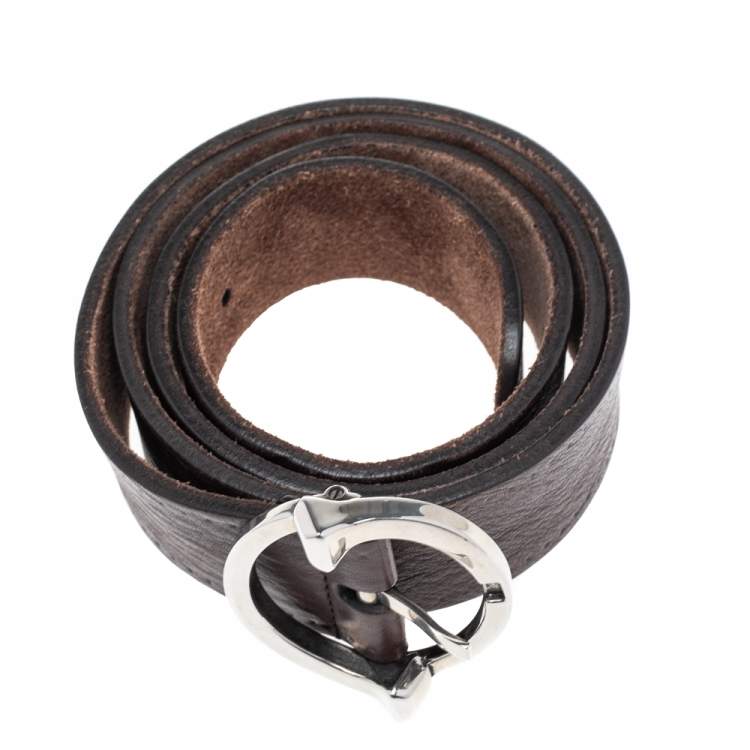 مملوكة مسبقًا Gucci Brown Leather Circle Buckle Belt 105CM