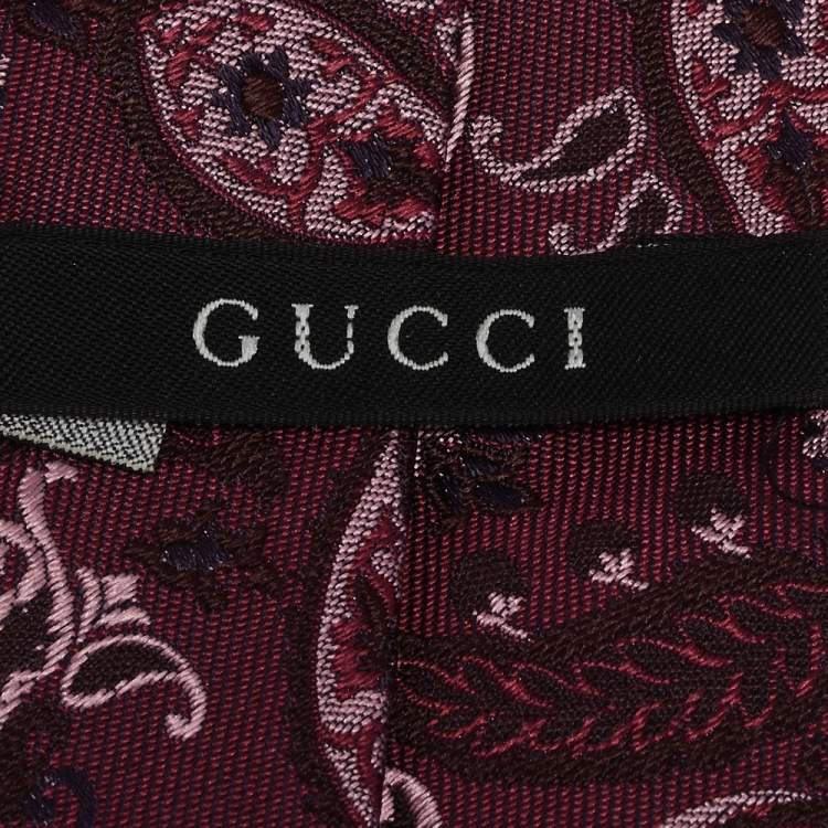 مملوكة مسبقًا Gucci Burgundy Paisley Jacquard Silk Tie