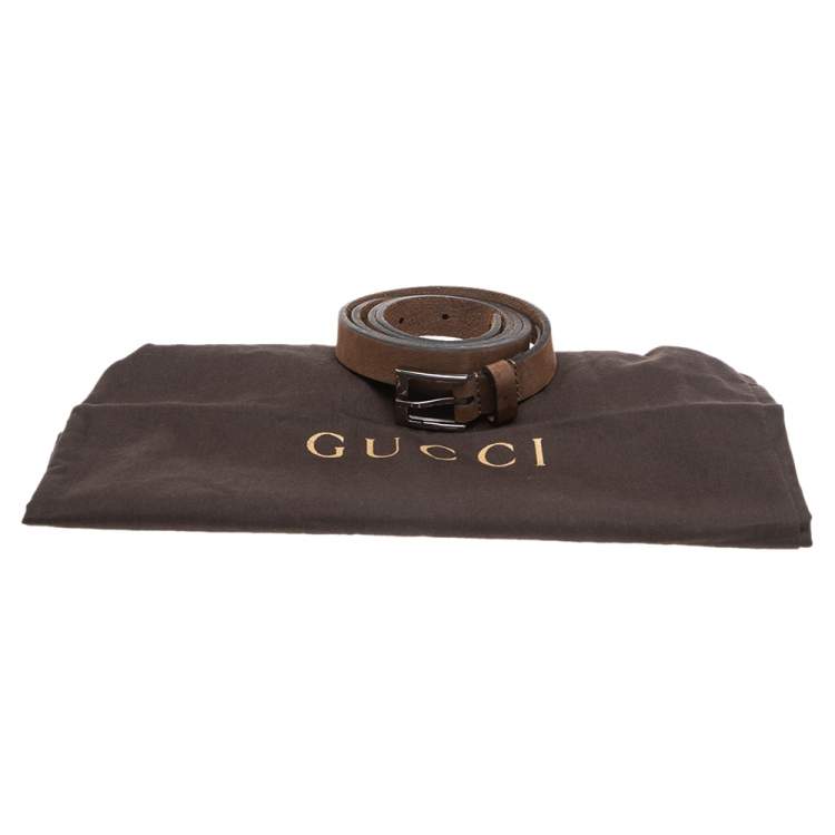 Pre Owned Gucci Brown Suede Buckle Belt 85CM