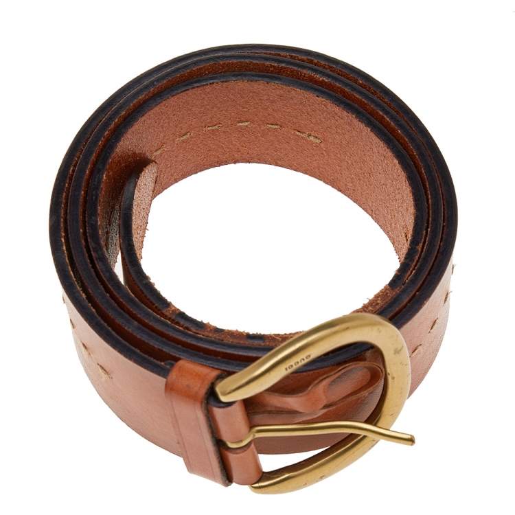 Pre Owned Gucci Tan Leather Buckle Belt 95CM