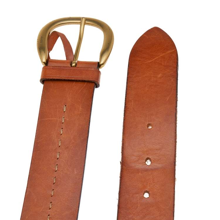 Pre Owned Gucci Tan Leather Buckle Belt 95CM