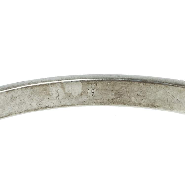 Pre Owned Gucci Silver Black Leather Inlay Cuff Bracelet