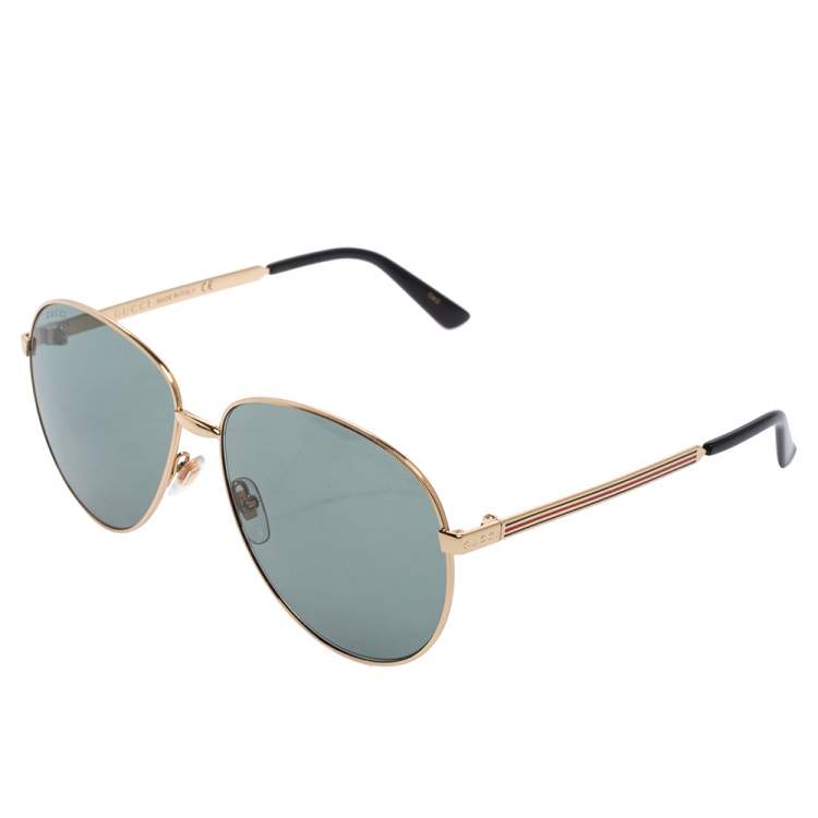 Pre Owned Gucci Green Acetate GG0138S Aviator Sunglasses