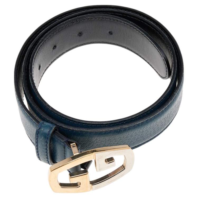 مملوكة مسبقًا Gucci Blue Leather Logo Buckle Belt 90 CM