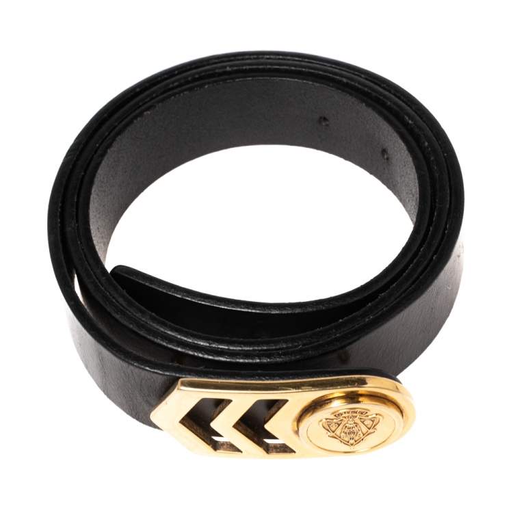 Pre Owned Gucci Black Leather Hysteria Crest Belt 90 CM