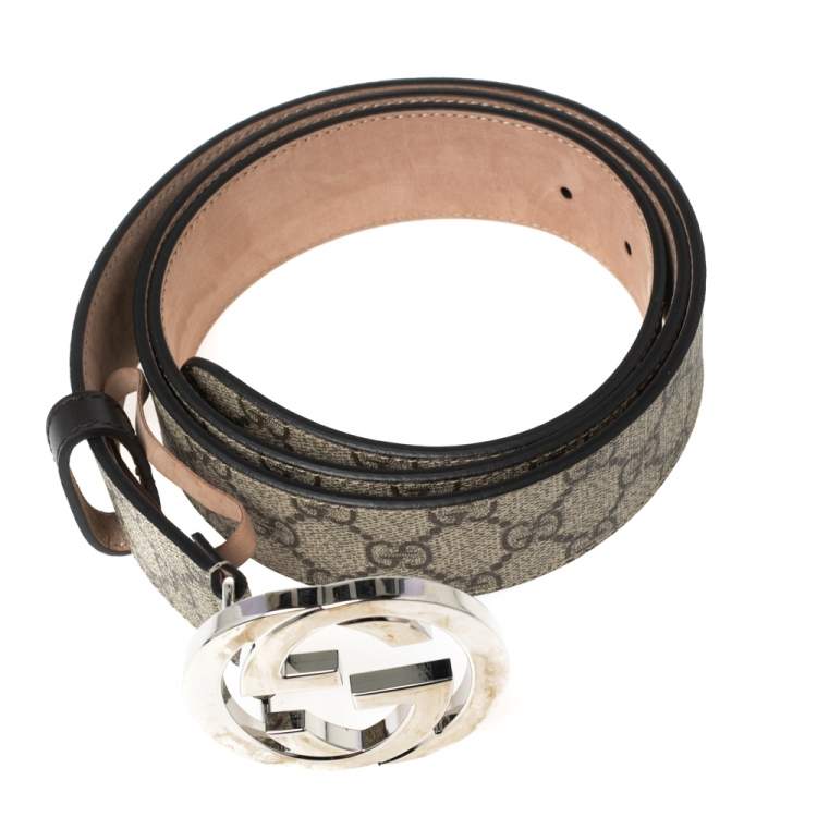 Pre Owned Gucci Beige GG Supreme Canvas Interlocking G Buckle Belt 110 CM