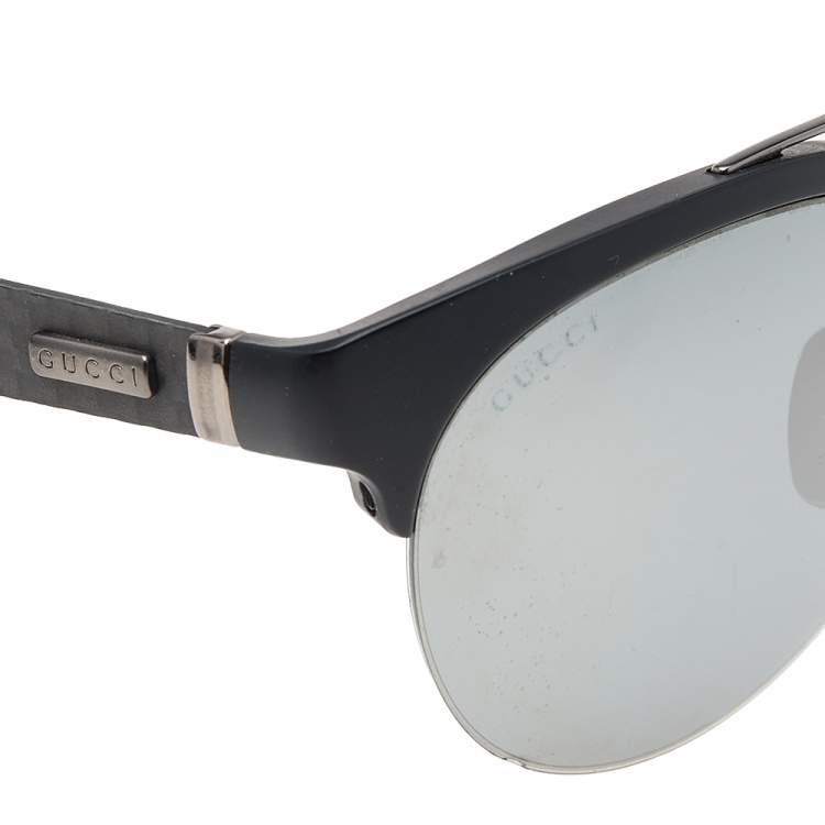 Pre Owned Gucci Black/Grey Mirrored GG 1069/S Aviator Sunglasses