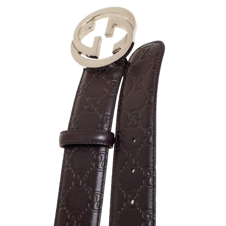 Pre Owned Gucci Dark Brown Guccissima Leather Interlocking G Buckle Belt 95CM