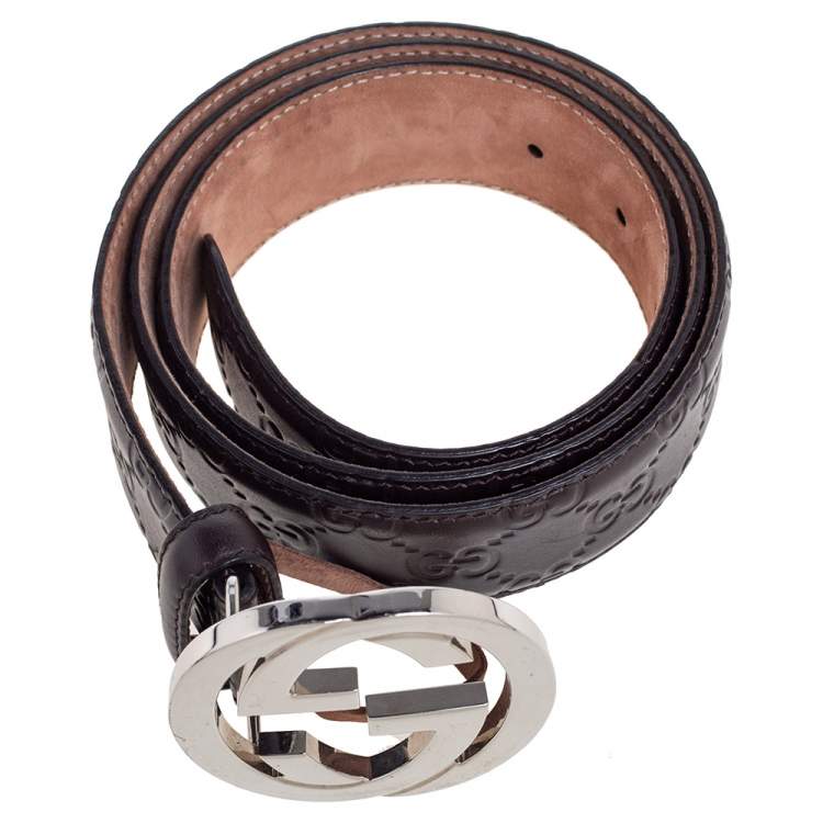 Pre Owned Gucci Dark Brown Guccissima Leather Interlocking G Buckle Belt 95CM