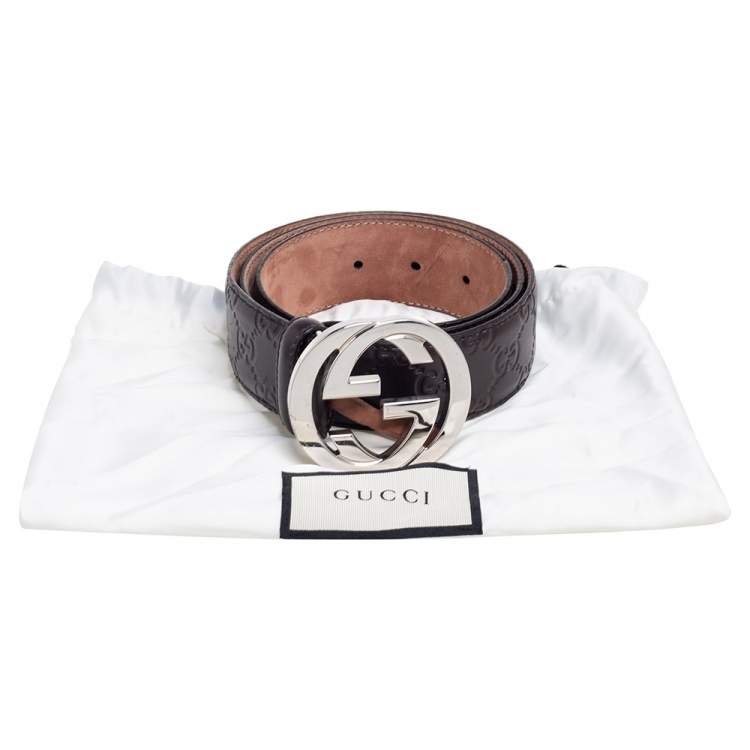 Pre Owned Gucci Dark Brown Guccissima Leather Interlocking G Buckle Belt 95CM