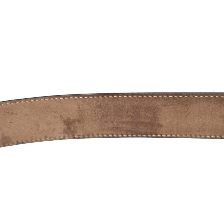 Pre Owned Gucci Black Textured Leather Buckle Belt 105CM