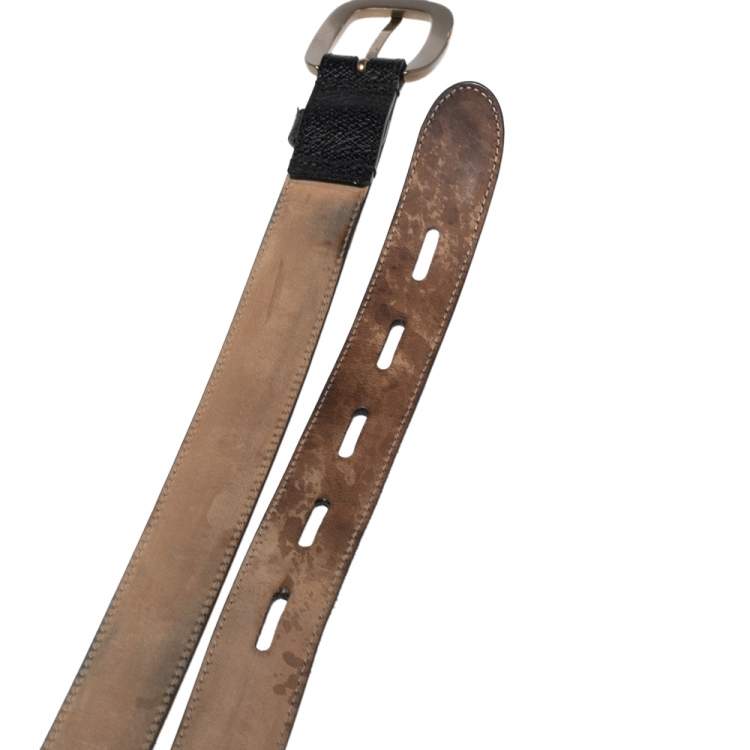 Pre Owned Gucci Black Textured Leather Buckle Belt 105CM