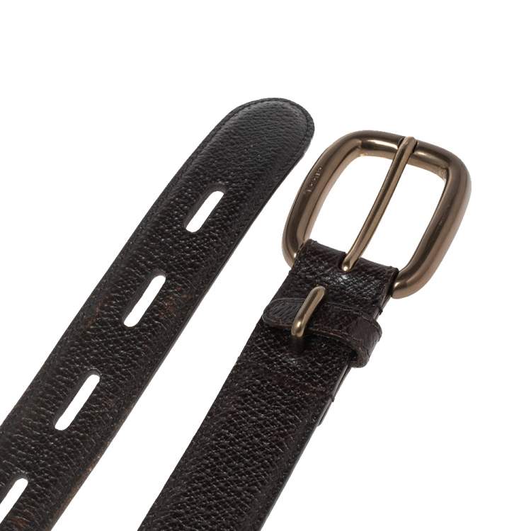 مملوكة مسبقًا Gucci Dark Brown Textured Leather Buckle Belt 105CM