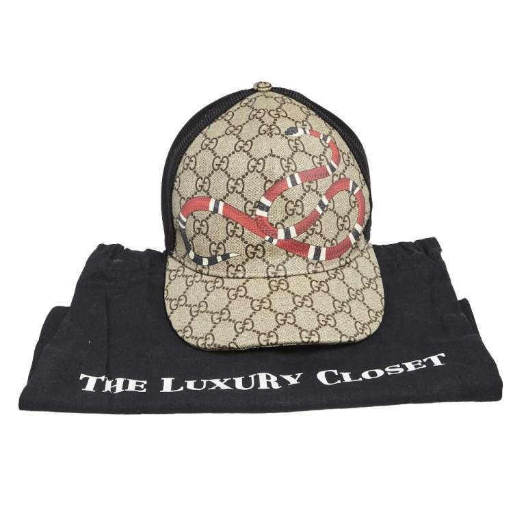 Pre Owned Gucci Beige Kingsnake Print Canvas GG Supreme Baseball Cap L
