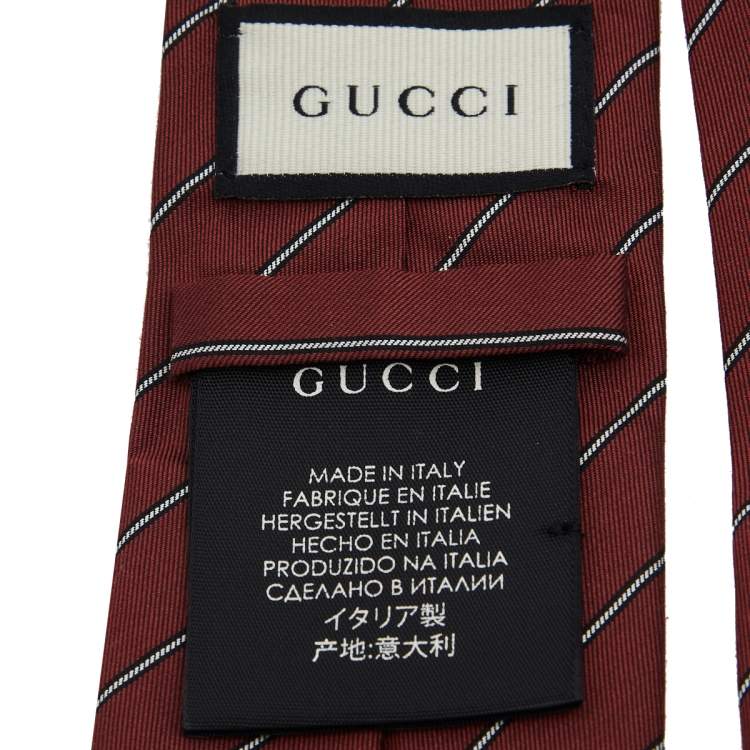 Pre Owned Gucci Maroon Striped Silk Tie