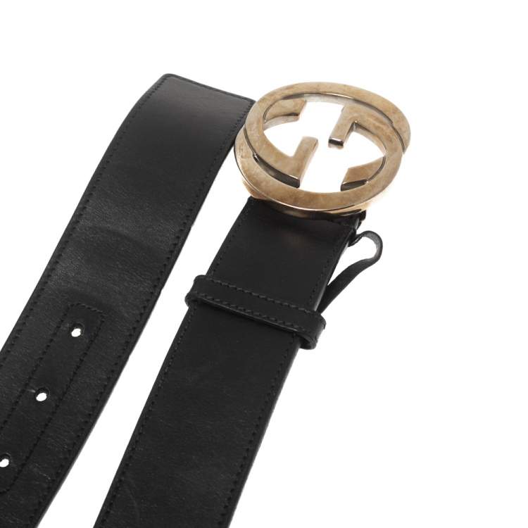 Pre Owned Gucci Black Leather Interlocking G Belt 85CM