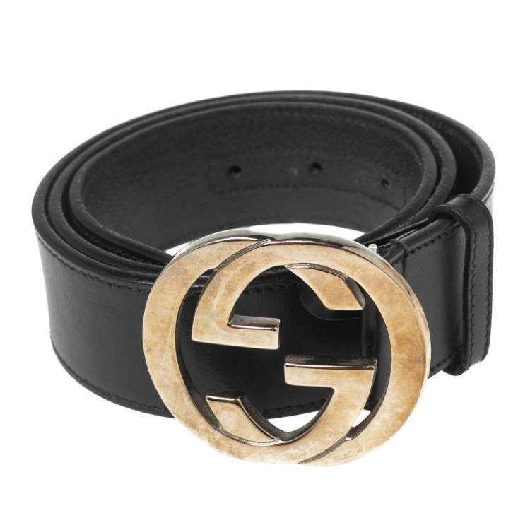 Gucci Black Leather Interlocking G Belt 85CM Gucci