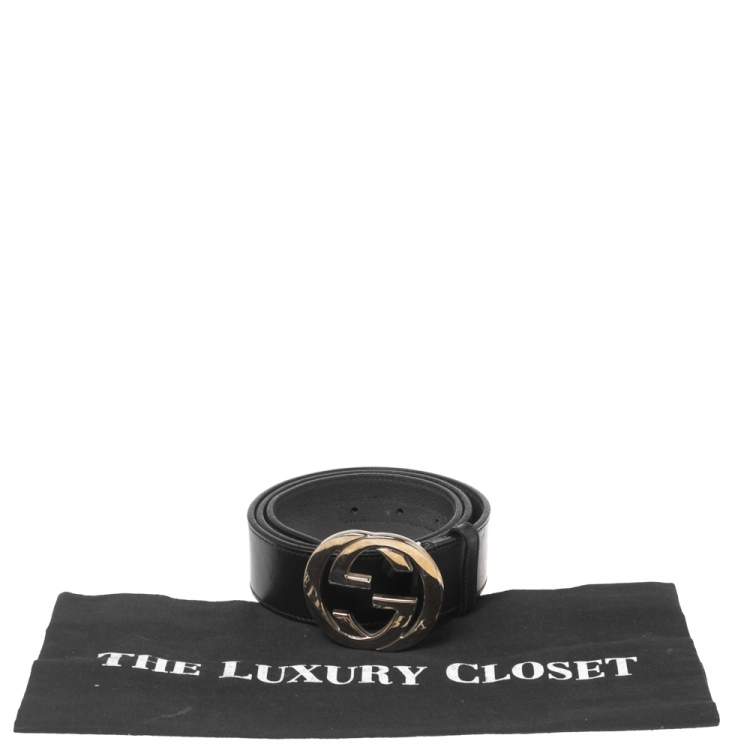 Pre Owned Gucci Black Leather Interlocking G Belt 85CM