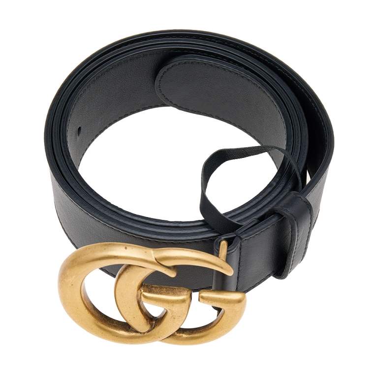 Pre Owned Gucci Black Leather GG Marmont Belt 100 CM