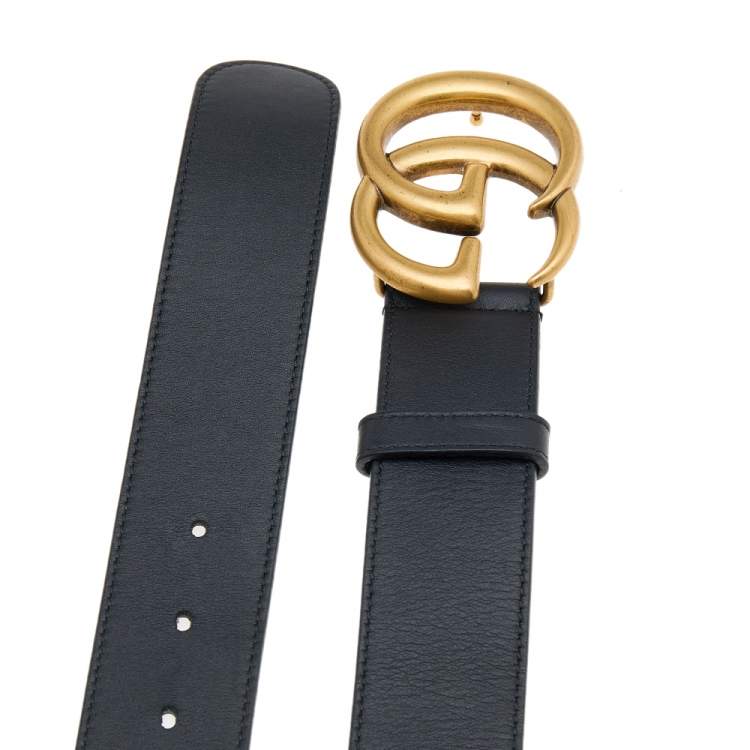 Pre Owned Gucci Black Leather GG Marmont Belt 100 CM