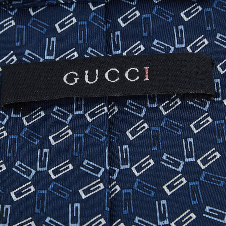 Pre Owned Gucci Vintage Blue GG Print Silk Tie