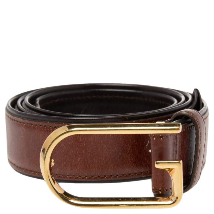 Pre Owned Gucci Brown Leather G Buckle Belt 95CM