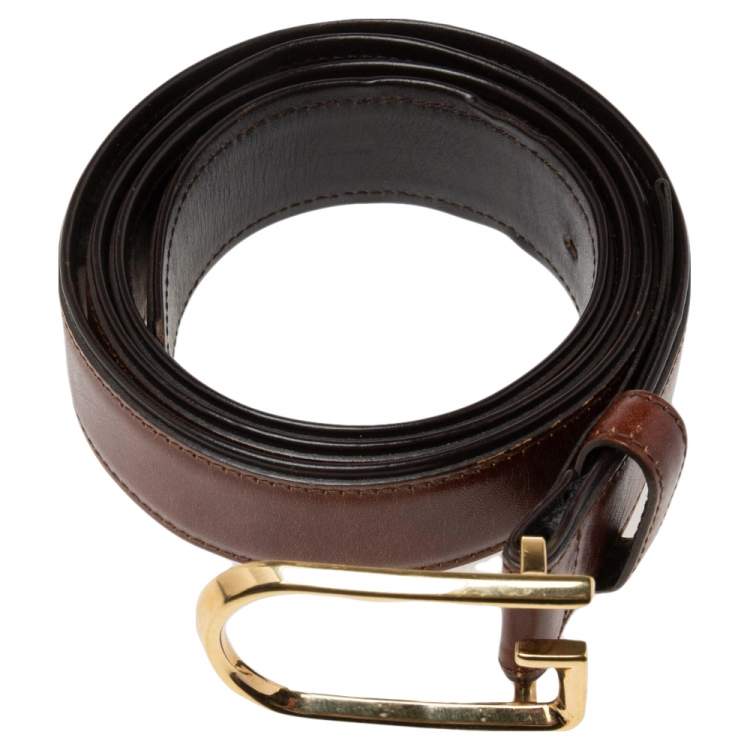 Pre Owned Gucci Brown Leather G Buckle Belt 95CM