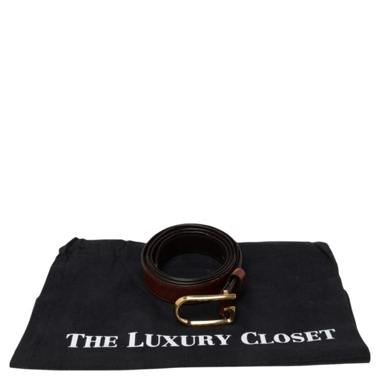 Pre Owned Gucci Brown Leather G Buckle Belt 95CM