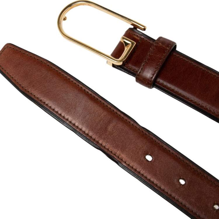 Pre Owned Gucci Brown Leather G Buckle Belt 95CM
