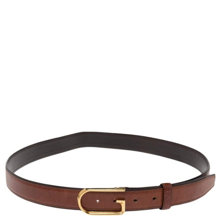 Pre Owned Gucci Brown Leather G Buckle Belt 95CM