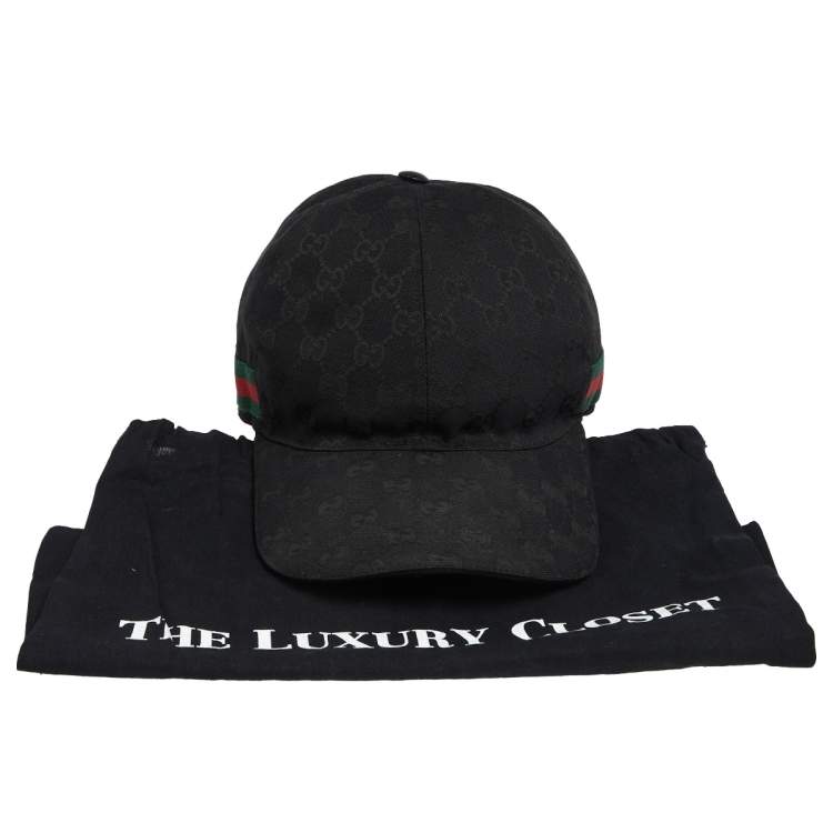 Pre Owned Gucci Black GG Canvas Web Trim Baseball Cap XL