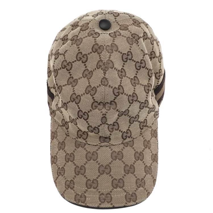 Pre Owned Gucci Beige Monogram Web Baseball Cap L