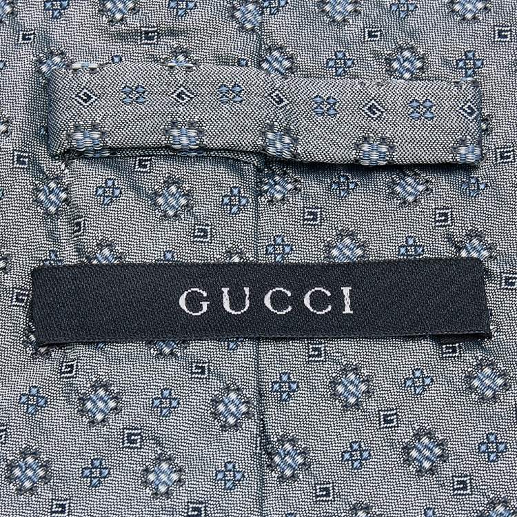 Pre Owned Gucci Metallic Grey Micro Motif Jacquard Silk Tie