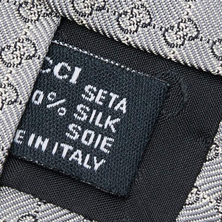 Pre Owned Gucci Vintage Grey Logo Monogram Silk Jacquard Tie
