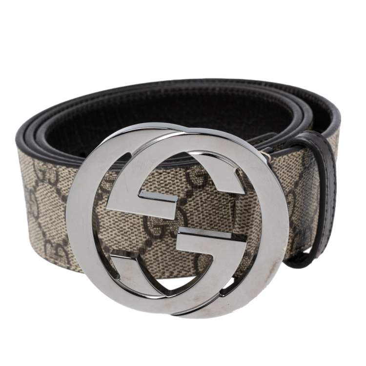 Pre Owned Gucci Beige GG Supreme Canvas Interlocking G Buckle Belt 90CM