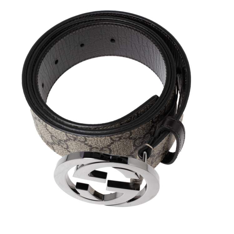 Pre Owned Gucci Beige GG Supreme Canvas Interlocking G Buckle Belt 90CM