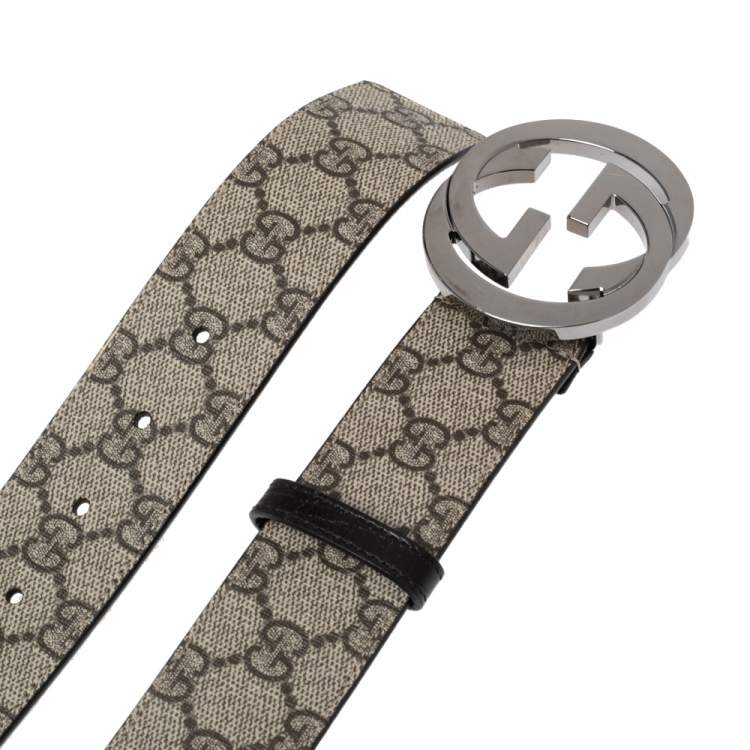 Pre Owned Gucci Beige GG Supreme Canvas Interlocking G Buckle Belt 90CM