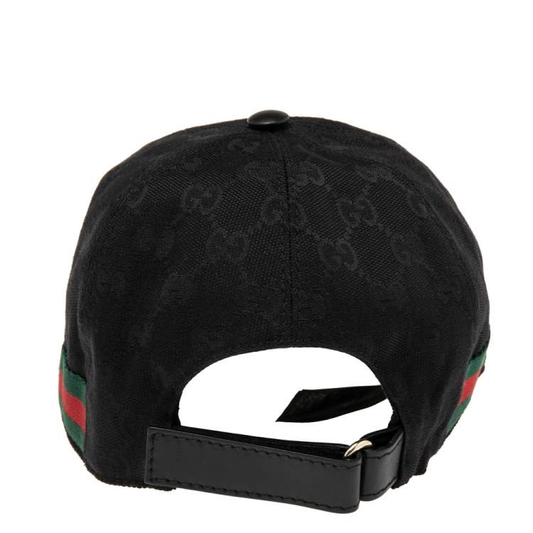 Pre Owned Gucci Black GG Jacquard Canvas Web Stripe Detail Baseball Cap S