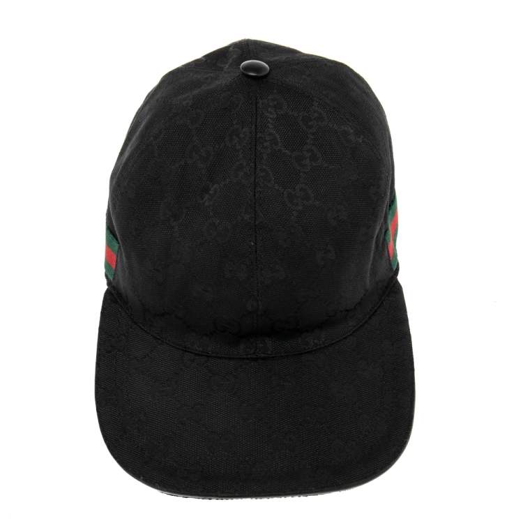 Pre Owned Gucci Black GG Jacquard Canvas Web Stripe Detail Baseball Cap S