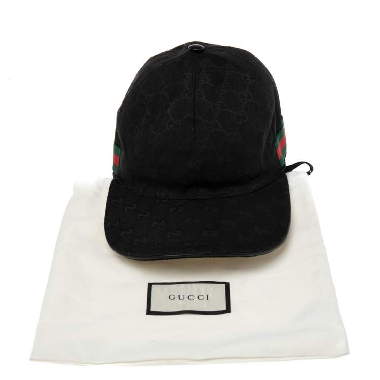 Pre Owned Gucci Black GG Jacquard Canvas Web Stripe Detail Baseball Cap S