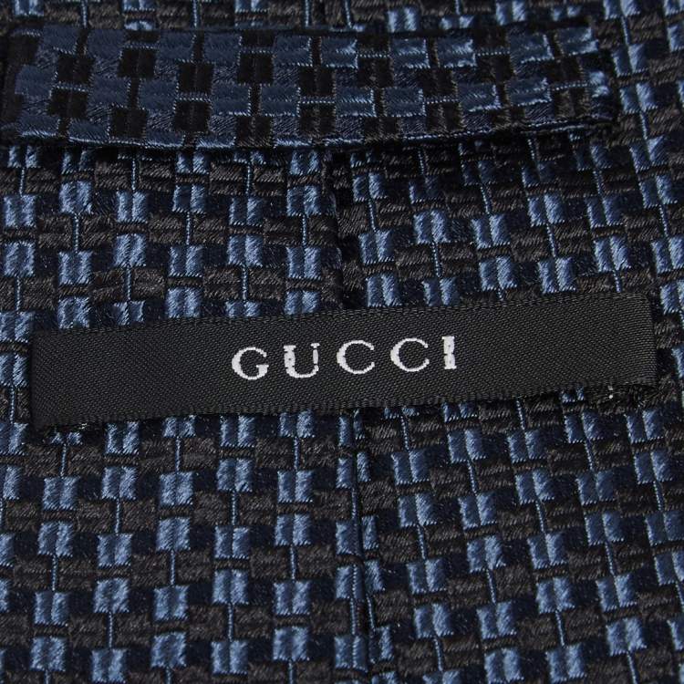 Pre Owned Gucci Navy Blue Silk Jacquard Tie