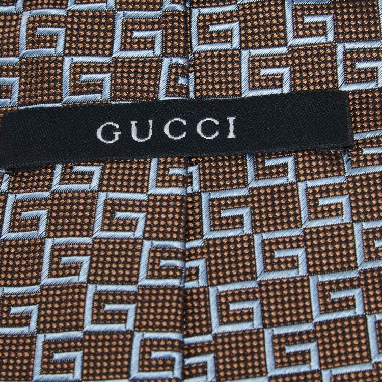 Pre Owned Gucci Brown G Pattern Silk Jacquard Tie