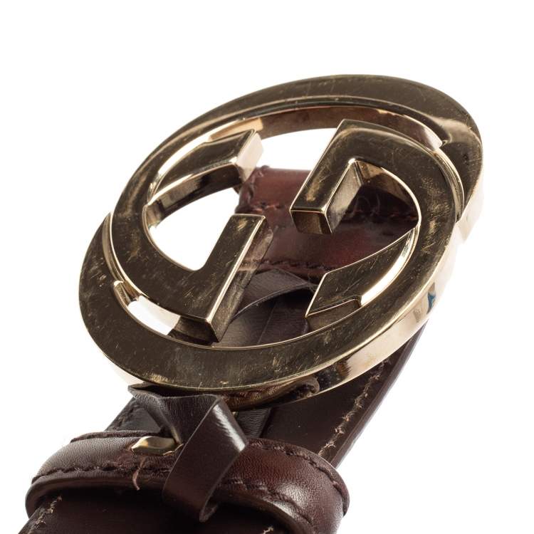 Pre Owned Gucci Dark Brown Guccissima Leather Interlocking G Buckle Belt 85CM