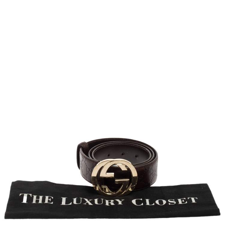Pre Owned Gucci Dark Brown Guccissima Leather Interlocking G Buckle Belt 85CM