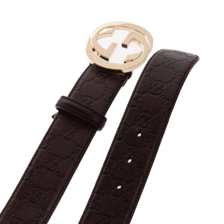 Pre Owned Gucci Dark Brown Guccissima Leather Interlocking G Buckle Belt 85CM