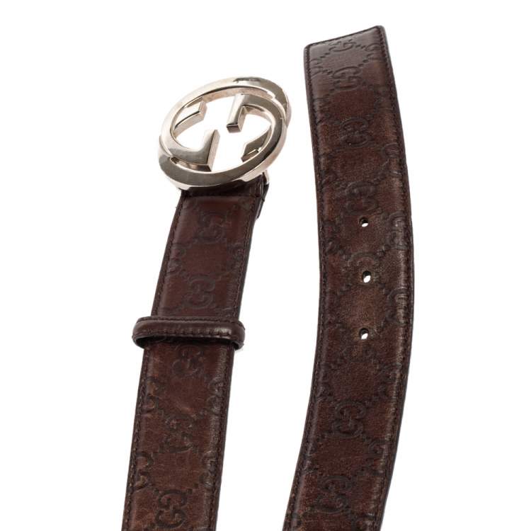 Pre Owned Gucci Dark Brown Guccissima Leather Interlocking G Buckle Belt 100CM