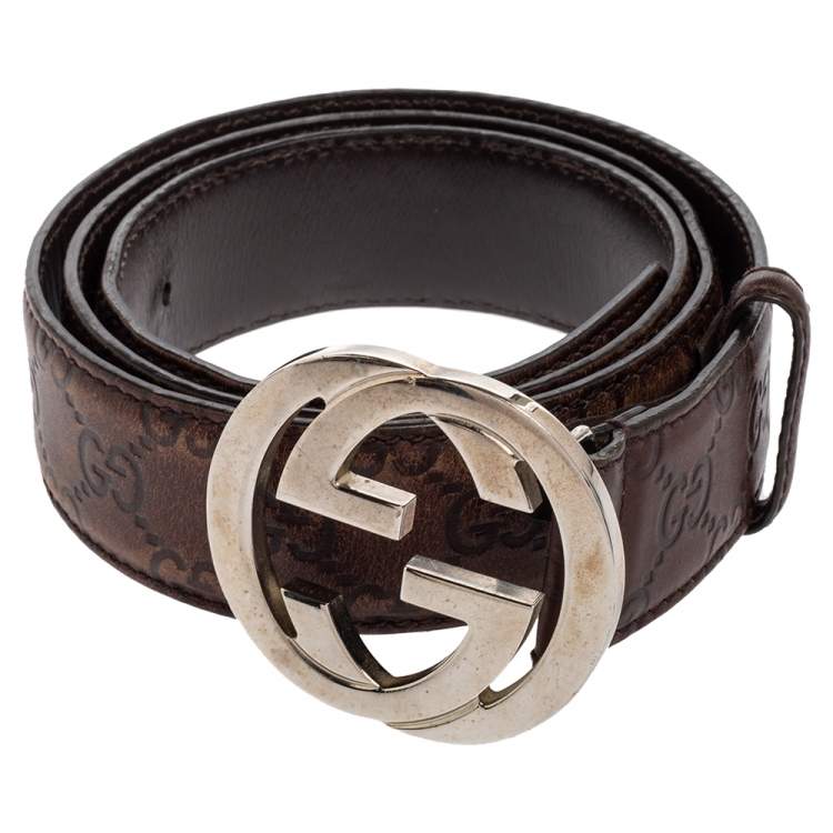 Pre Owned Gucci Dark Brown Guccissima Leather Interlocking G Buckle Belt 100CM