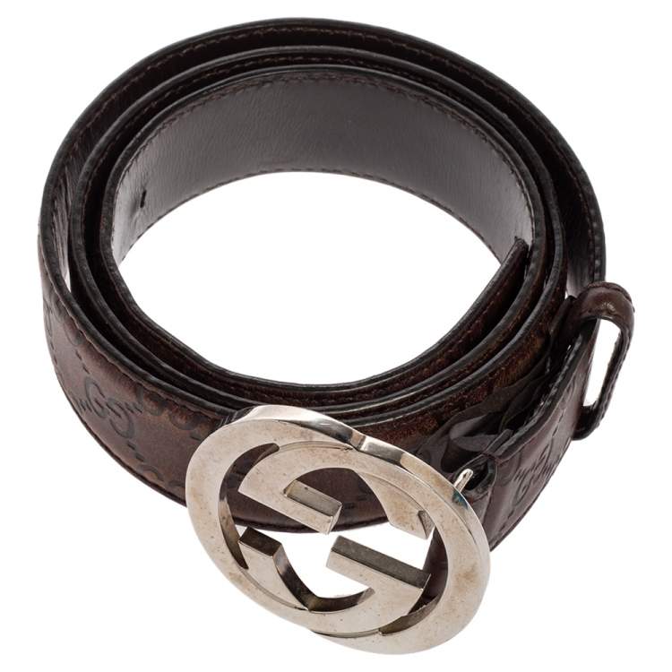 Pre Owned Gucci Dark Brown Guccissima Leather Interlocking G Buckle Belt 100CM